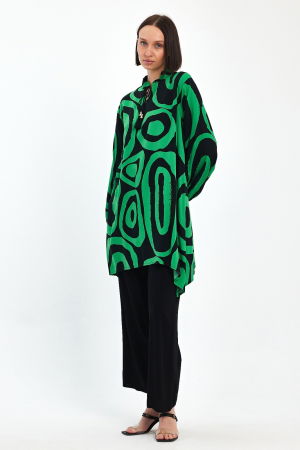 Compleu cu bluza lunga tip tunica si pantaloni, negru cu verde [2]