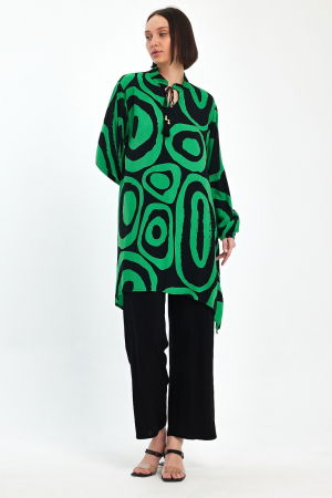 Compleu cu bluza lunga tip tunica si pantaloni, negru cu verde [5]