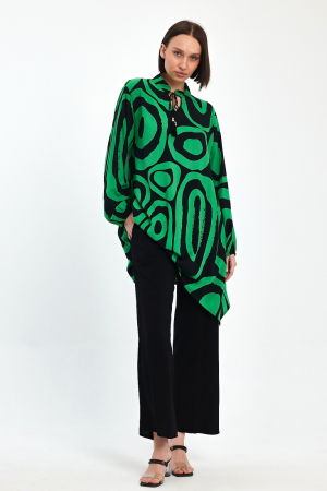 Compleu cu bluza lunga tip tunica si pantaloni, negru cu verde [7]