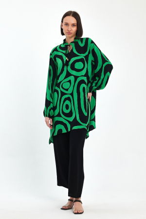 Compleu cu bluza lunga tip tunica si pantaloni, negru cu verde [8]