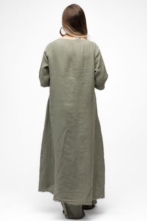 Compleu cu flori aplicate din in, cu bluza tunica mai lunga in spate si pantaloni, kaki [4]