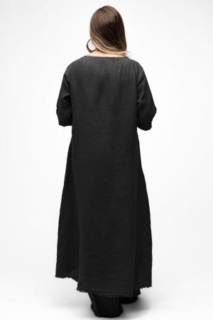 Compleu cu flori aplicate din in, cu bluza tunica mai lunga in spate si pantaloni, negru [2]