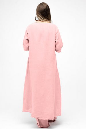 Compleu cu flori aplicate din in, cu bluza tunica mai lunga in spate si pantaloni, roz prafuit [2]