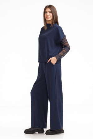Pantaloni eleganti cu croiala dreapta, lejera, bleumarin [2]