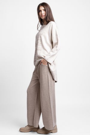 Compleu cu pulover oversize asimetric si pantaloni tricotaj, cu intrepatrundere de bejuri [2]