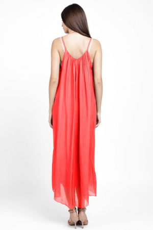 Compleu cu rochie si blazer din matase si vascoza, corai [4]