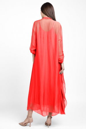 Compleu cu rochie si blazer din matase si vascoza, corai [2]