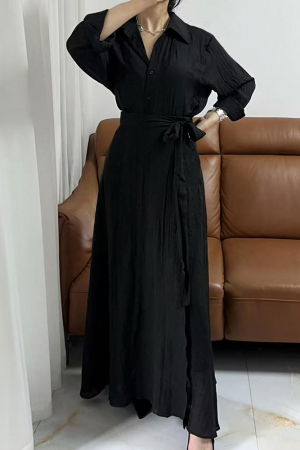 Pantaloni casual - Compleu din vascoza si bumbac, creponate cu camasa si fusta petrecuta, negru