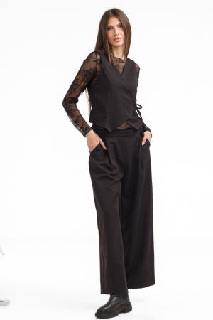 Compleu elegant dama cu vesta și pantaloni drepti, negru [1]