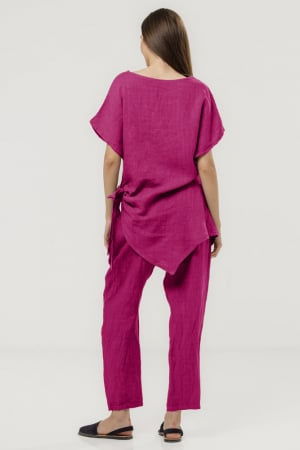 Compleu magenta din in - bluza cu pantaloni - OUTFIT VARA [1]