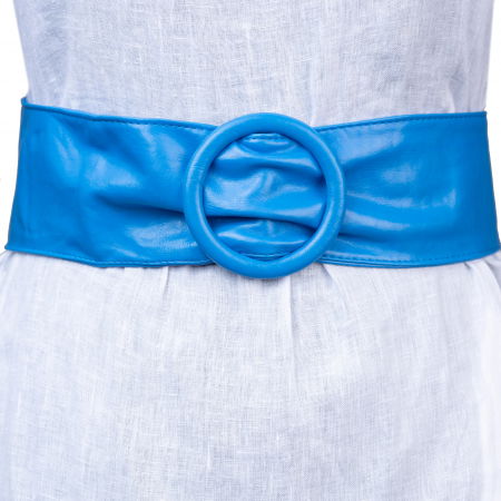 ACCESORII DAMĂ - Curea albastra din piele ecologica cu latime de 7 cm, catarama rotunda