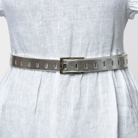 Curele & Centuri - Curea argintie de 2.5 cm, din piele ecologica cu catarama metalica argintie dreptunghiulara