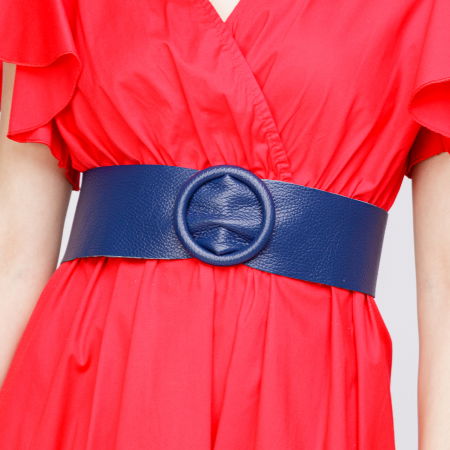 Curele & Centuri - Curea bleumarin din piele naturala cu latime de 7 cm, catarama rotunda imbracata in piele