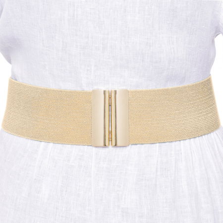 Curea aurie cu fir de lurex 6 cm latime din material elastic, cu catarama aurie