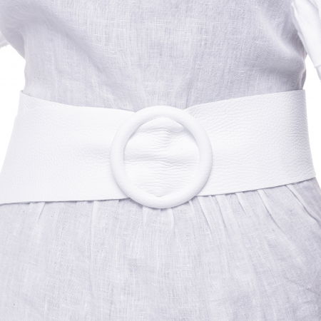Curele & Centuri - Curea alba din piele naturala cu latime de 7 cm, catarama rotunda imbracata in piele