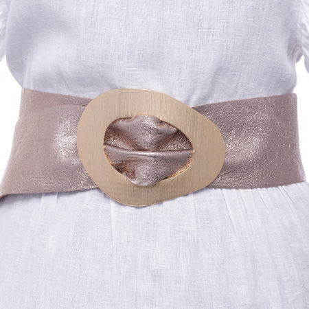 Curele & Centuri - Curea auriu inchis din piele naturala cu latime de 8 cm, catarama aurie neregulata