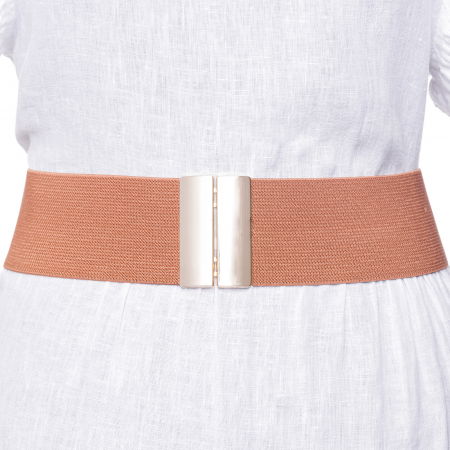 ACCESORII DAMĂ - Curea camel 6 cm latime din material elastic, cu catarama aurie