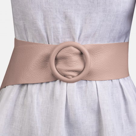 Curele & Centuri - Curea bej din piele naturala cu latime de 7 cm, catarama rotunda imbracata in piele