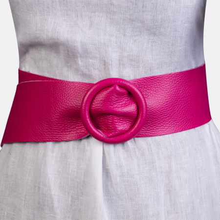 PROMOȚII - Curea fucsia din piele naturala cu latime de 7 cm, catarama rotunda imbracata in piele