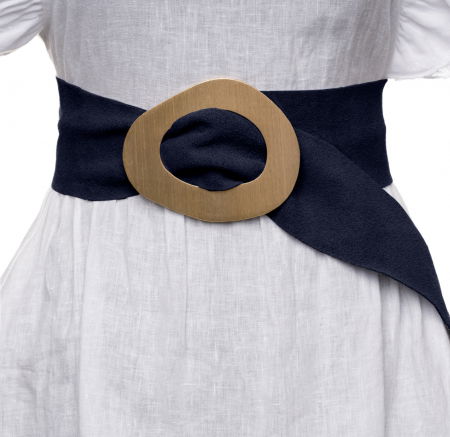 Curele & Centuri - Curea bleumarin inchis din piele intoarsa naturala cu latime de 8 cm, catarama aurie neregulata