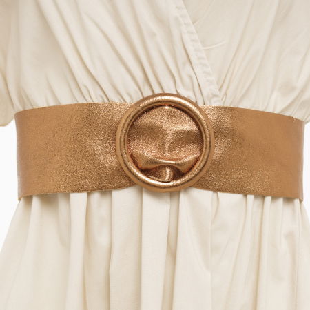 Curele & Centuri - Curea bronz din piele naturala cu latime de 7 cm, catarama rotunda imbracata in piele