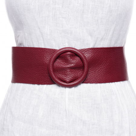 PROMOȚII - Curea bordo din piele naturala cu latime de 7 cm, catarama rotunda imbracata in piele