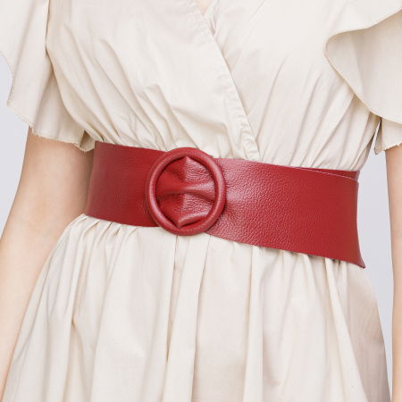 Curea bordo din piele naturala cu latime de 7 cm, catarama rotunda imbracata in piele [1]