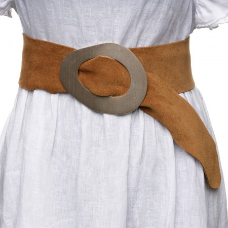 Curele & Centuri - Curea camel din piele intoarsa naturala cu latime de 8 cm, catarama aurie neregulata