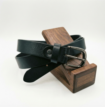 Curele din Piele Naturală - Curea dama din piele naturala neagra, cu catarama metalica