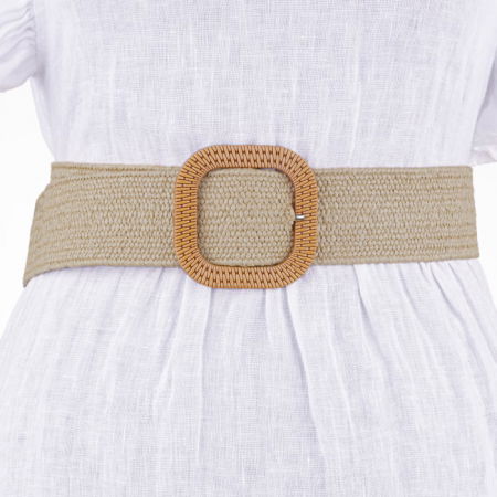 Curele & Centuri - Curea din impletitura elastica bej inchis cu catarama patrata