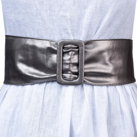 ACCESORII DAMĂ - Curea din piele ecologica culoare metalizata cu latime de 7 cm, catarama dreptunghiulara