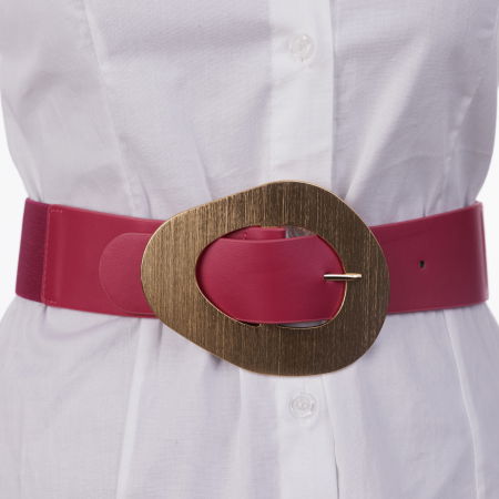 Curele & Centuri - Curea din piele ecologica mov zmeura cu catarama neregulata metalica si elastic la spate