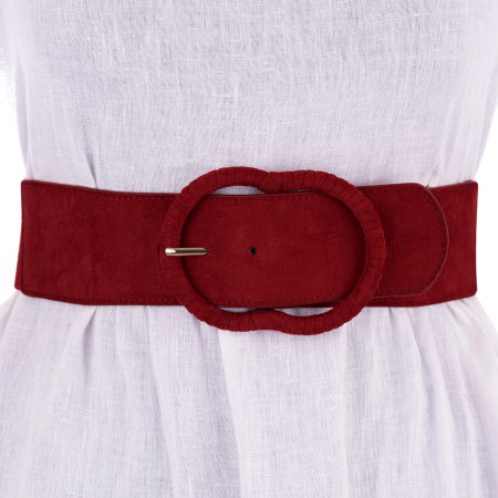 Curele & Centuri - Curea din piele intoarsa ecologica cu catarama imbracata si elastic la spate, bordo