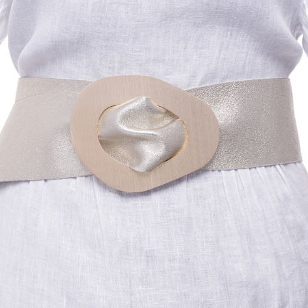 Curele & Centuri - Curea aurie din piele naturala cu latime de 8 cm, catarama aurie neregulata