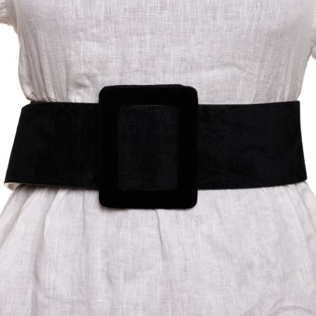 Curele & Centuri - Curea lata de 7cm cu catifea neagra si catarama dreptunghiulara cu colturi rotunjite