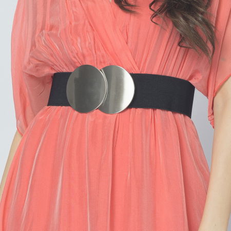 Curea elastica neagra 6 cm latime cu catarama doua cercuri argintii [1]