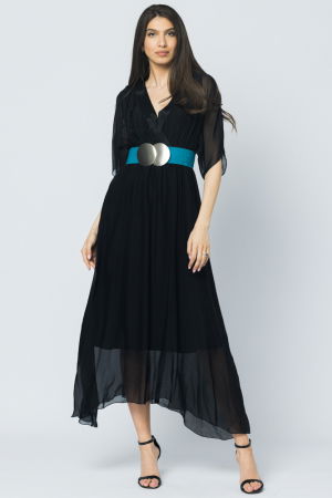 Curea elastica neagra 6 cm latime cu catarama doua cercuri argintii [3]