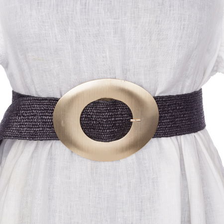 Curele & Centuri - Curea elastica neagra din impletitura cu latime de 5 cm, catarama aurie