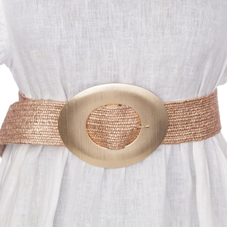 Curele & Centuri - Curea elastica auriu sampanie din impletitura cu latime de 5 cm, catarama aurie