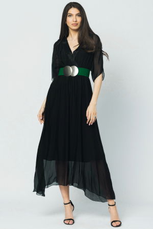 Curea elastica verde 6 cm latime cu catarama doua cercuri argintii [1]