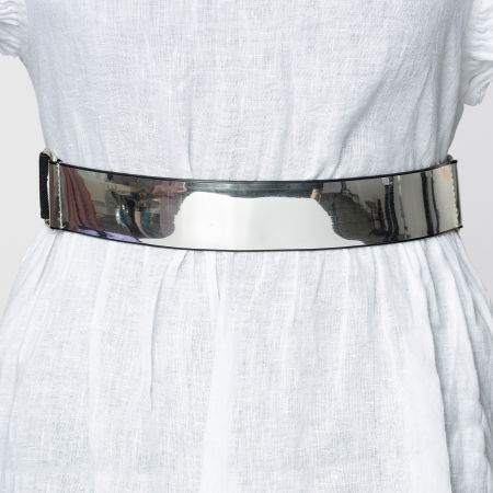 ACCESORII DAMĂ - Curea flexibila argintie 4 cm cu material elastic negru la spate