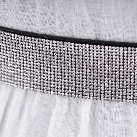 Curea flexibila argintie 4 cm cu material elastic negru la spate si strasuri argintii pe fata [1]