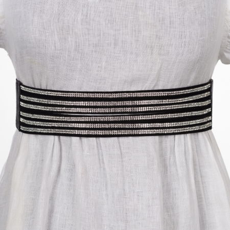 Curele & Centuri - Curea flexibila 6 cm cu material elastic negru la spate si benzi de strasuri argintii pe fata