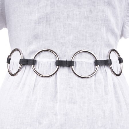 ACCESORII DAMĂ - Curea flexibila cu 4 cercuri metalice argintii de 6 cm cu material elastic negru la spate