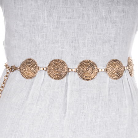 Curele & Centuri - Curea flexibila cu cercuri metalice aurii de 4 cm cu lant metalic prelungitor