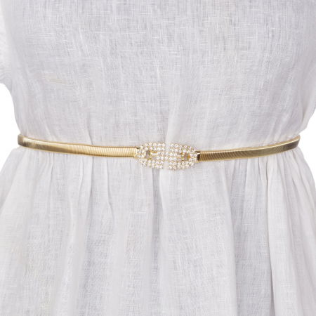 Curele & Centuri - Curea flexibila metalica aurie cu catarama cu strasuri albe