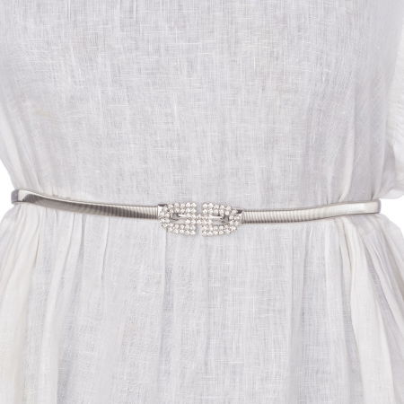 Curele & Centuri - Curea flexibila metalica argintie cu catarama cu strasuri albe