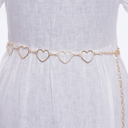 Curele & Centuri - Curea flexibila metalica cu inimi, cu lant de prelungire, aurie