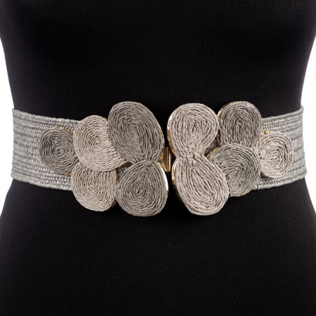 Curele & Centuri - Curea gri lata de 5,5 cm, din material elastic cu catarama cu forme circulare