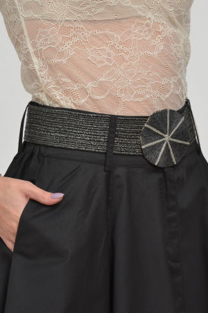 Curele & Centuri - Curea neagra lata de 5,5 cm, din material elastic cu catarama rotunda